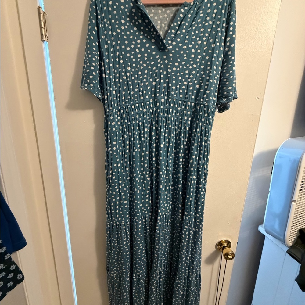 Teal Polka Dot Maxi Dress